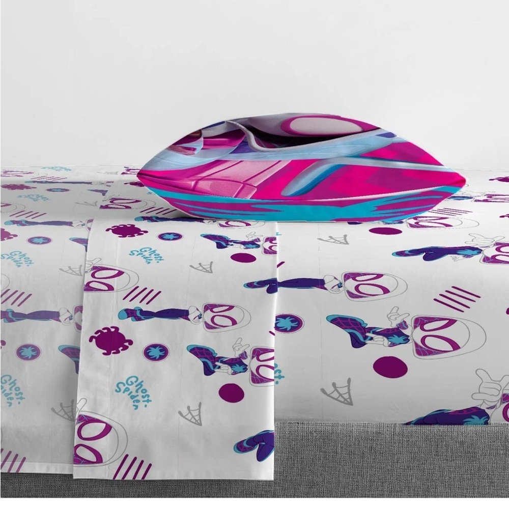 NEW Marvel Ghost Spider Gwen Spider-Man Twin Sheet Set  - Pink and Blue - Picture 2 of 10